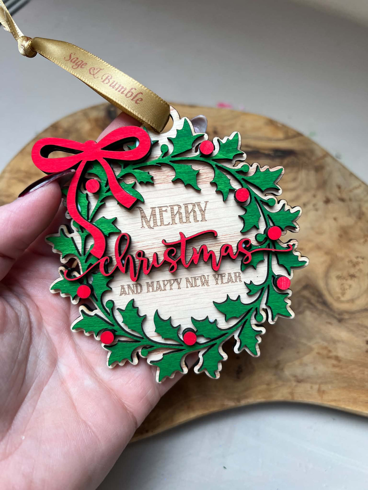 Merry Christmas Holly Wreath Decoration