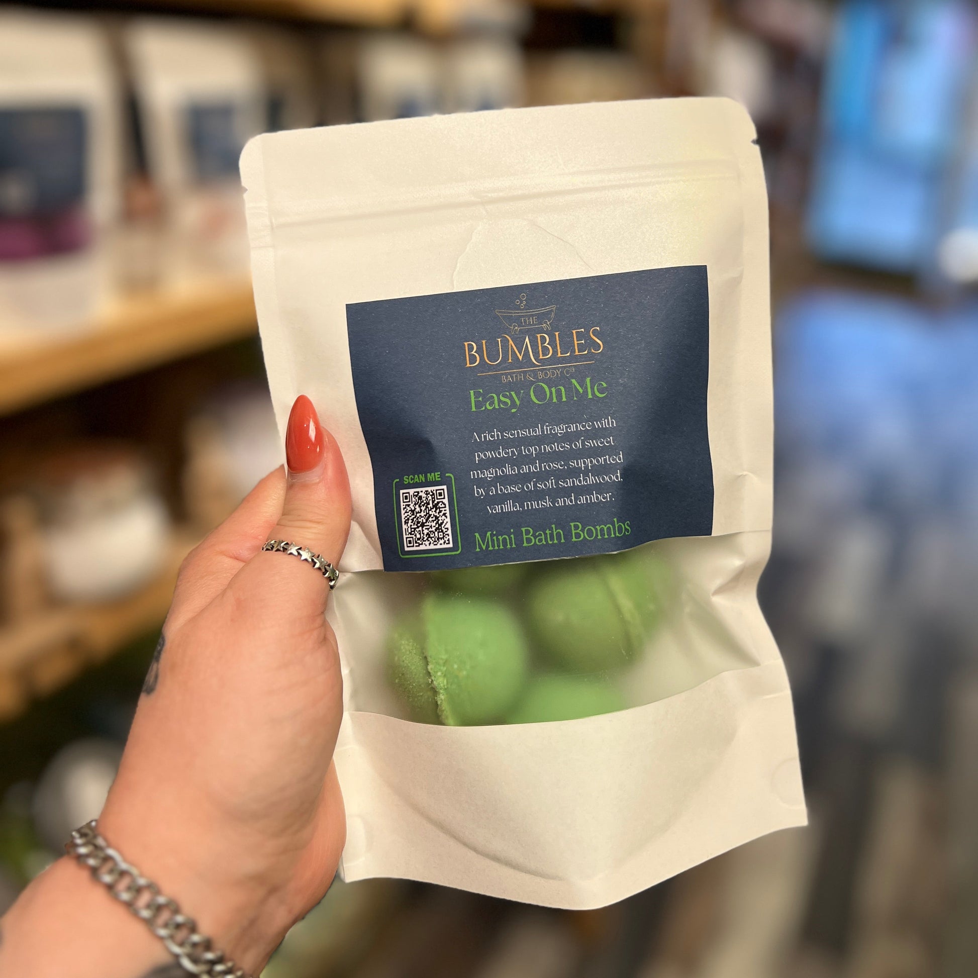 green mini bath bombs in bag made in wells, somerset