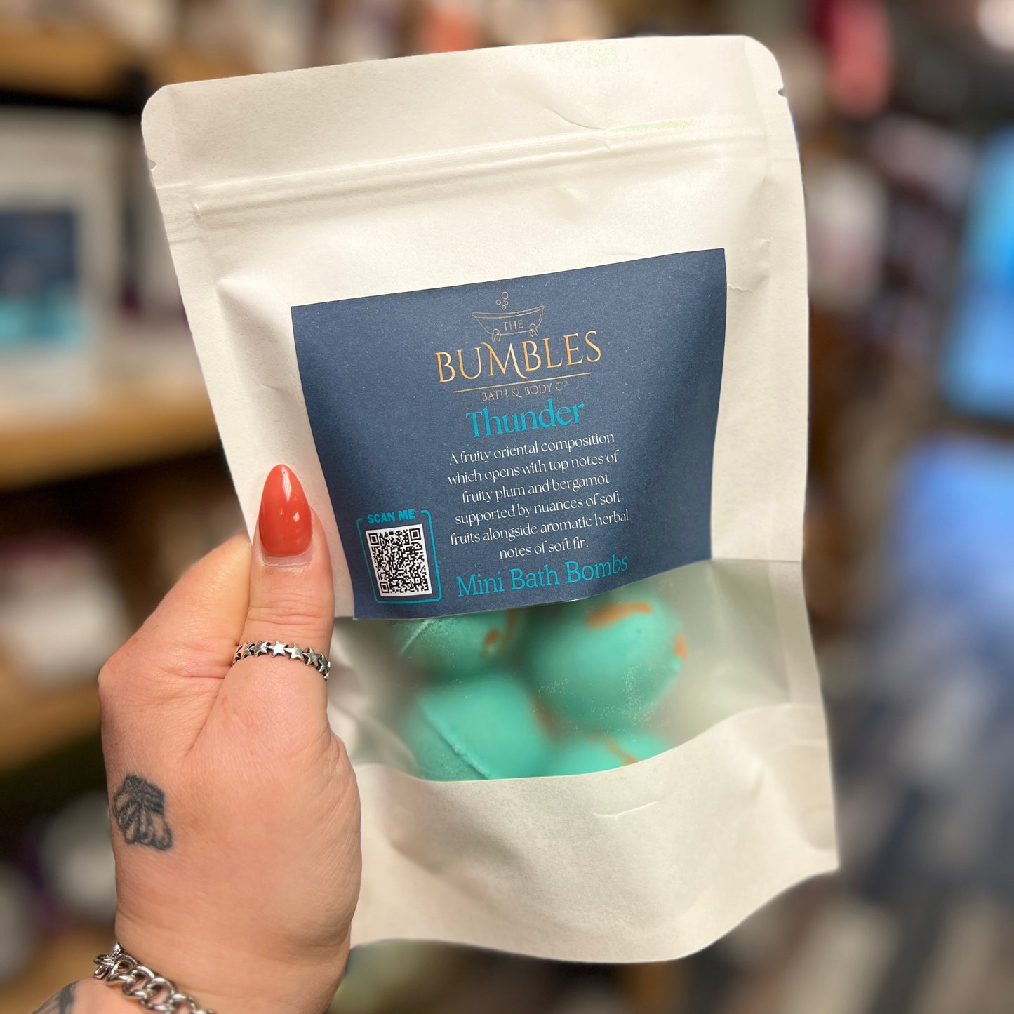 Bag of turquoise mini bath bombs  