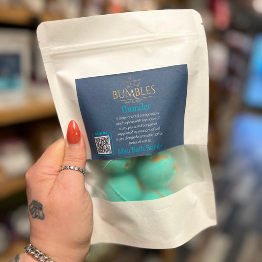 Bag of turquoise mini bath bombs  