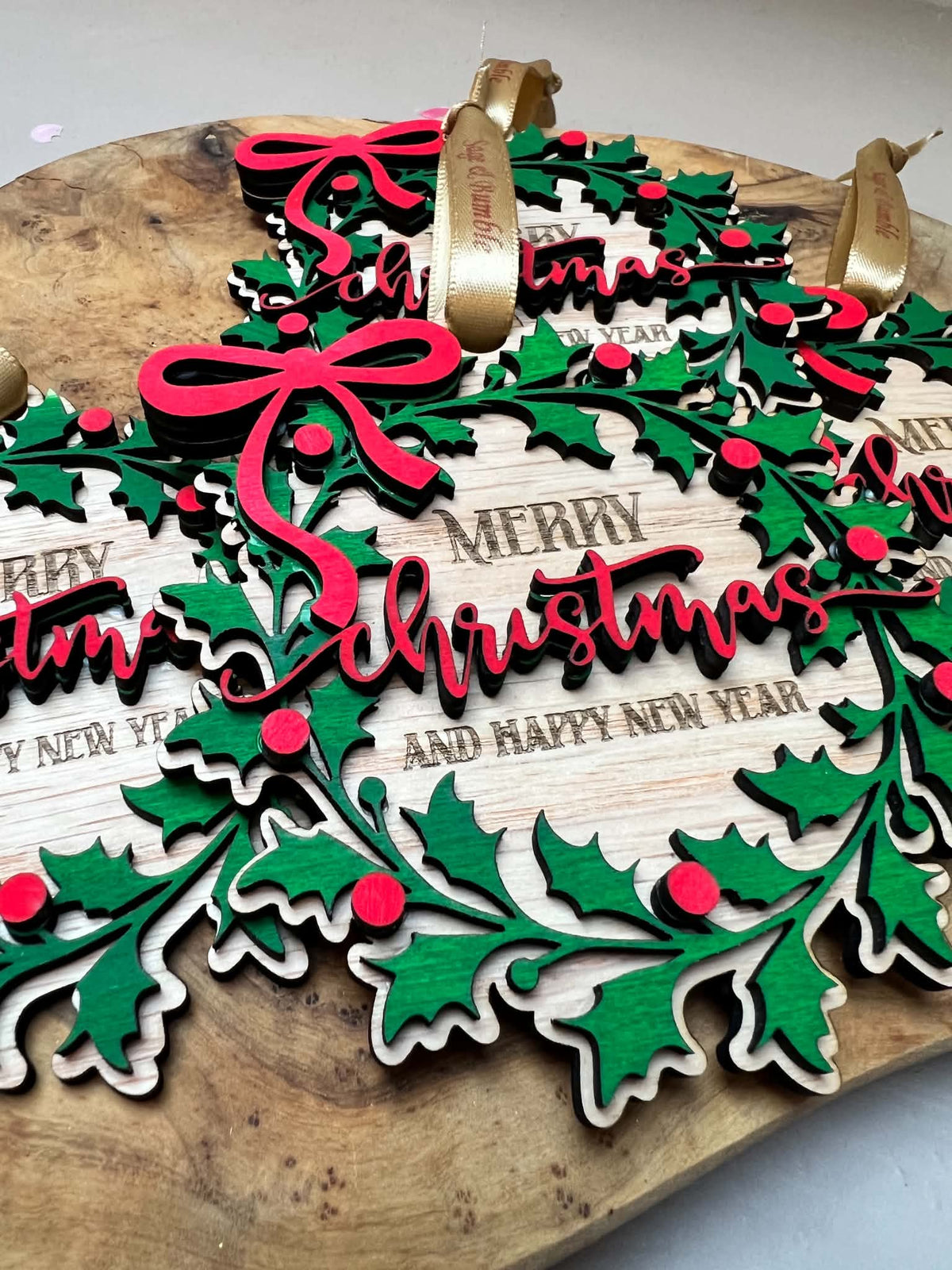 Merry Christmas Holly Wreath Decoration